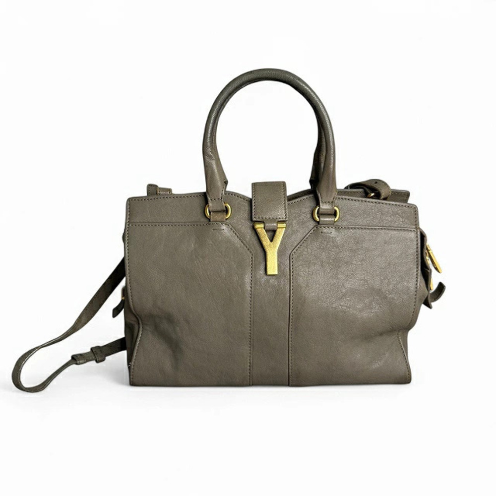 Saint Laurent Yves Handbag Shoulder Bag Y Cabas Leather Greige Gray
